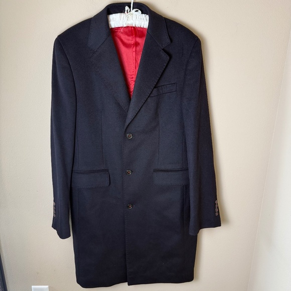 CH Carolina Herrera Wool Cashmere Coat Mens Large Navy Blue Winter Overcoat - Picture 1 of 9
